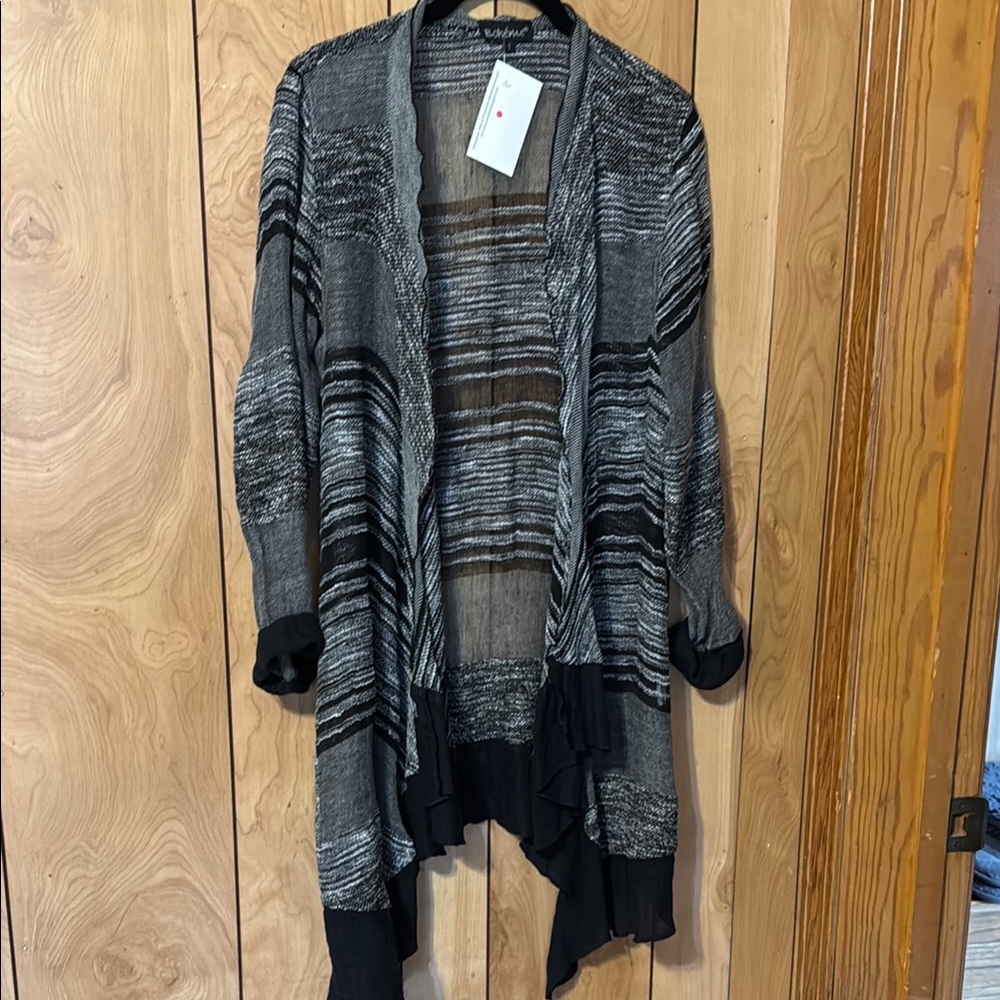 Black and Gray Asymmetrical Cardigan Sweater